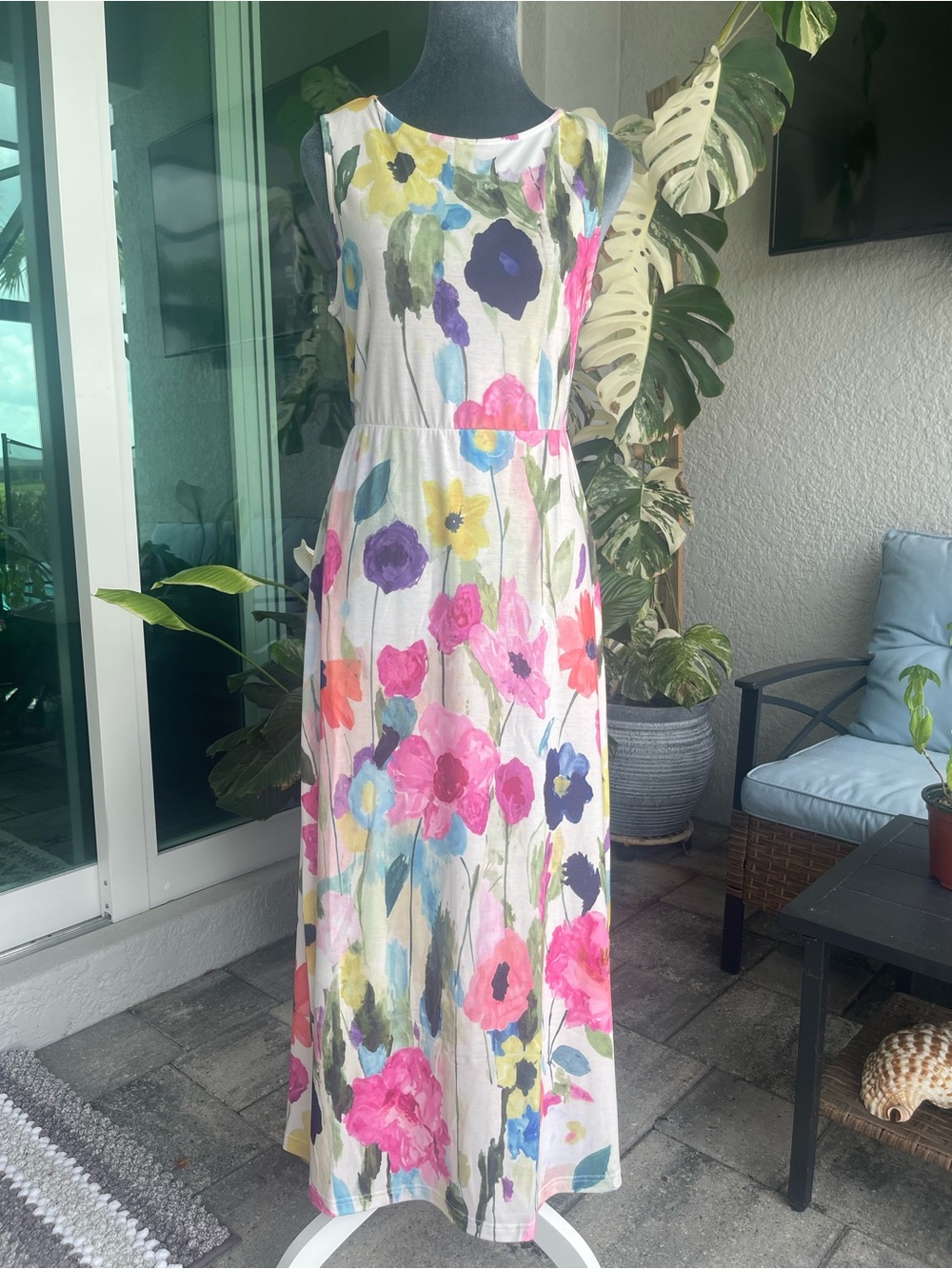 Floral Watercolor Maxi Dress - Pink, Purple, Yellow, Blue